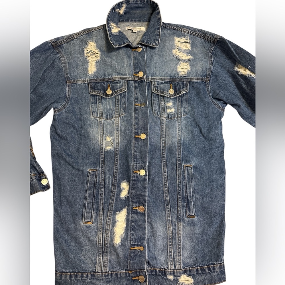 Distressed Denim Jacket With Multiple Pockets - image 6